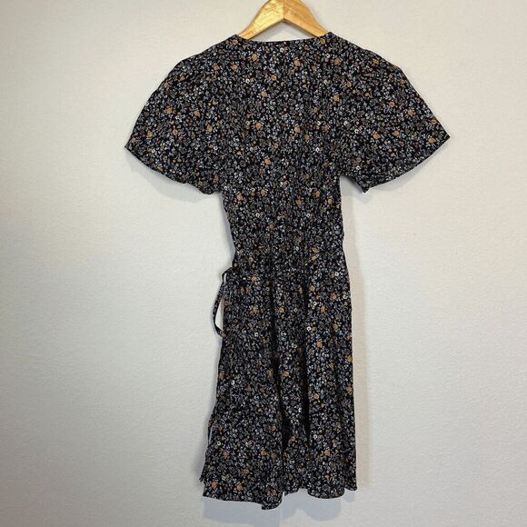 Madewell Floral Short Sleeve Wrap Tie Waist Mini Dress Women's Size Small - Picture 3 of 7